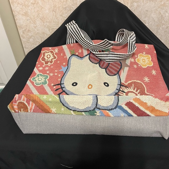 Disney Hello Kitty Coral Pink Patterned Canvas Tote - Picture 4 of 5